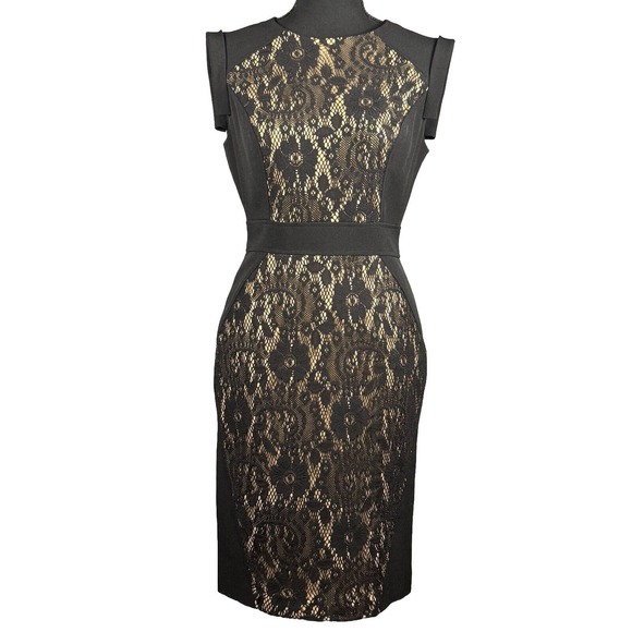 Adrianna Papell Dresses & Skirts - Adrianna Papell Womens Dress Size 4 Black Lace Sleeveless Zipper Back Crew‎ Neck